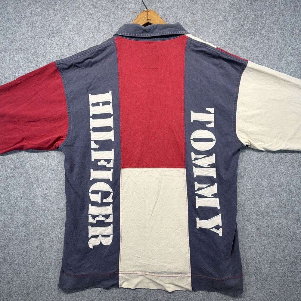 Vintage Tommy Hilfiger Rugby Polo Shirt USA American Flag Size XL 90s - Picture 7 of 7